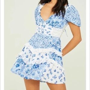 Floral Blue and White Dress